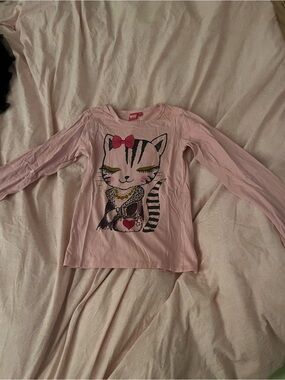 The Children's Place Pink Long Sleeve Tee with Kitty Graphic